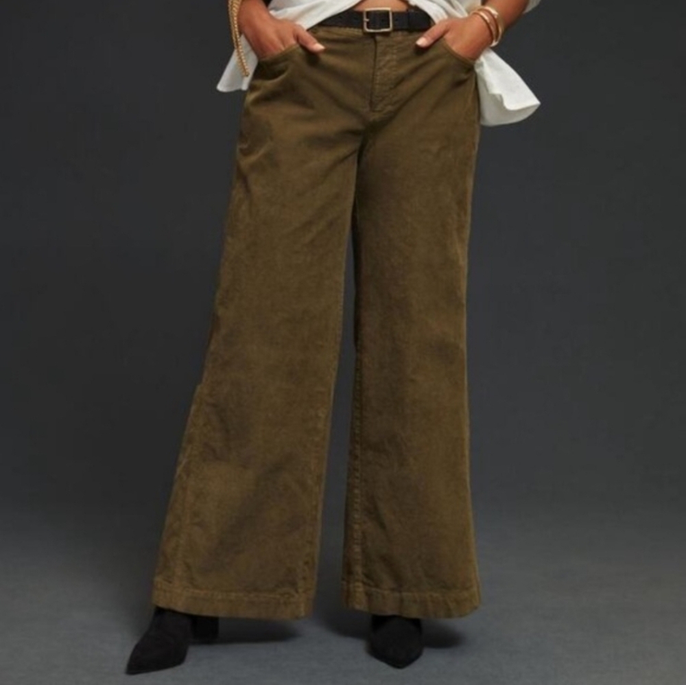 NWT Anthropologie Pilcro Wide Leg Corduroy Pants Moss Green 16W Plus